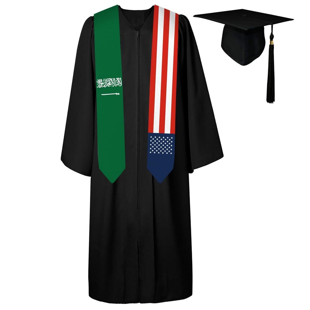 4656 72 Inch Saudi Arabia Flag and USA Flag Graduation Sash Unisex Adults